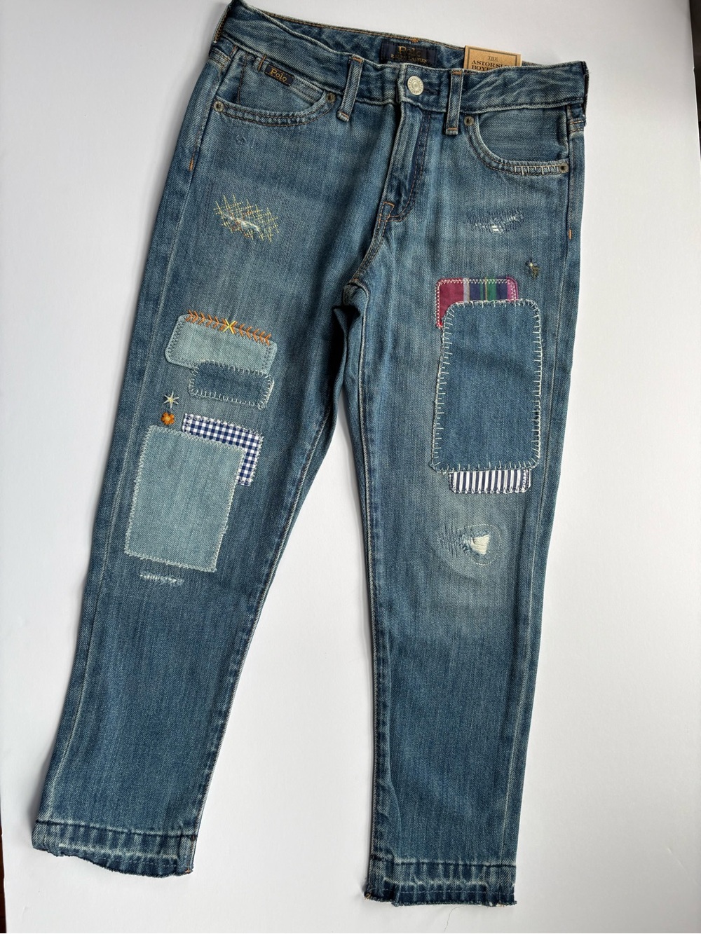 Girls Patchwork Embroidered Slim Fit Blue Jeans (6T)